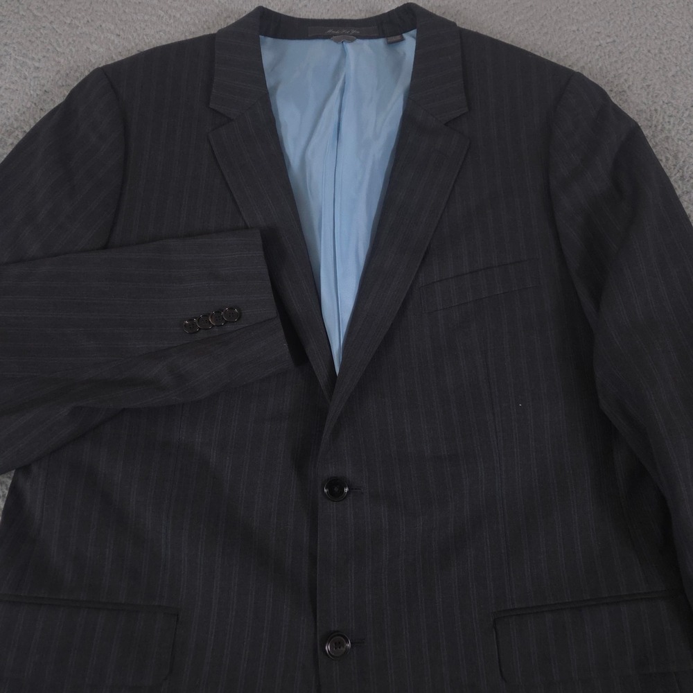 Indochino Suit Jacket Mens 44 Long Black Pinstripe 100% Wool Two Button Blazer